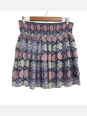 Olsenboye Blue and Pink Bubble Ruffled Tiered Mini Skirt Size XL